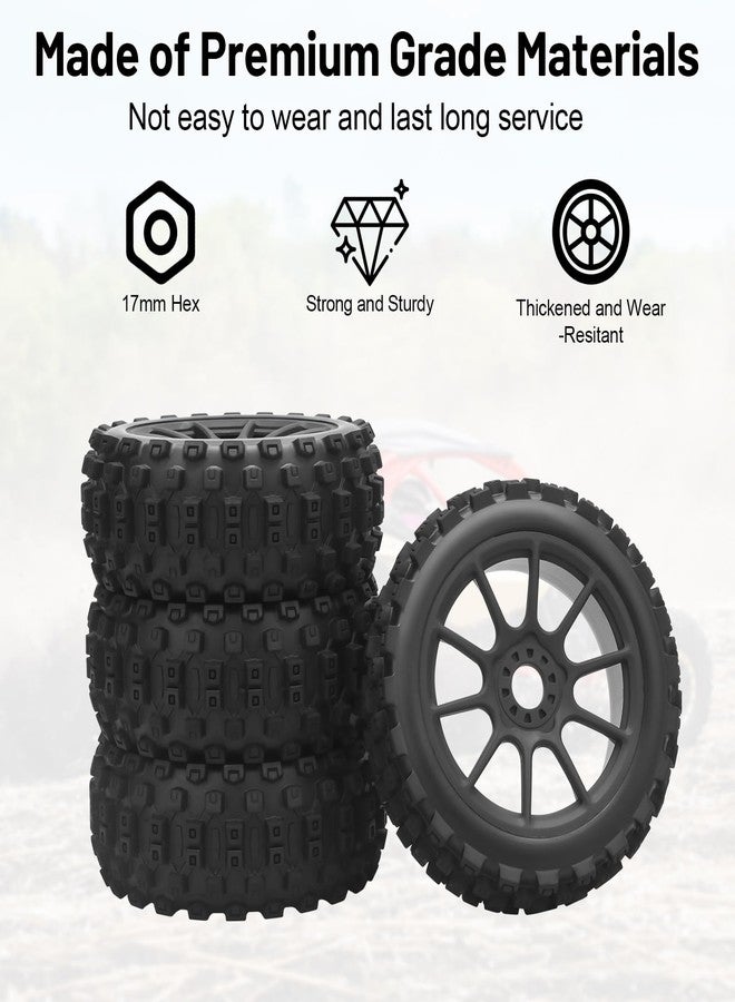 daitoku 1/8 RC Car Tires and Wheels, daitoku 17mm Hex RC Buggy Tires for 1/8 Arrma Typhon 3S 6S HSP Kyosho MP10 (Black) - Image 4